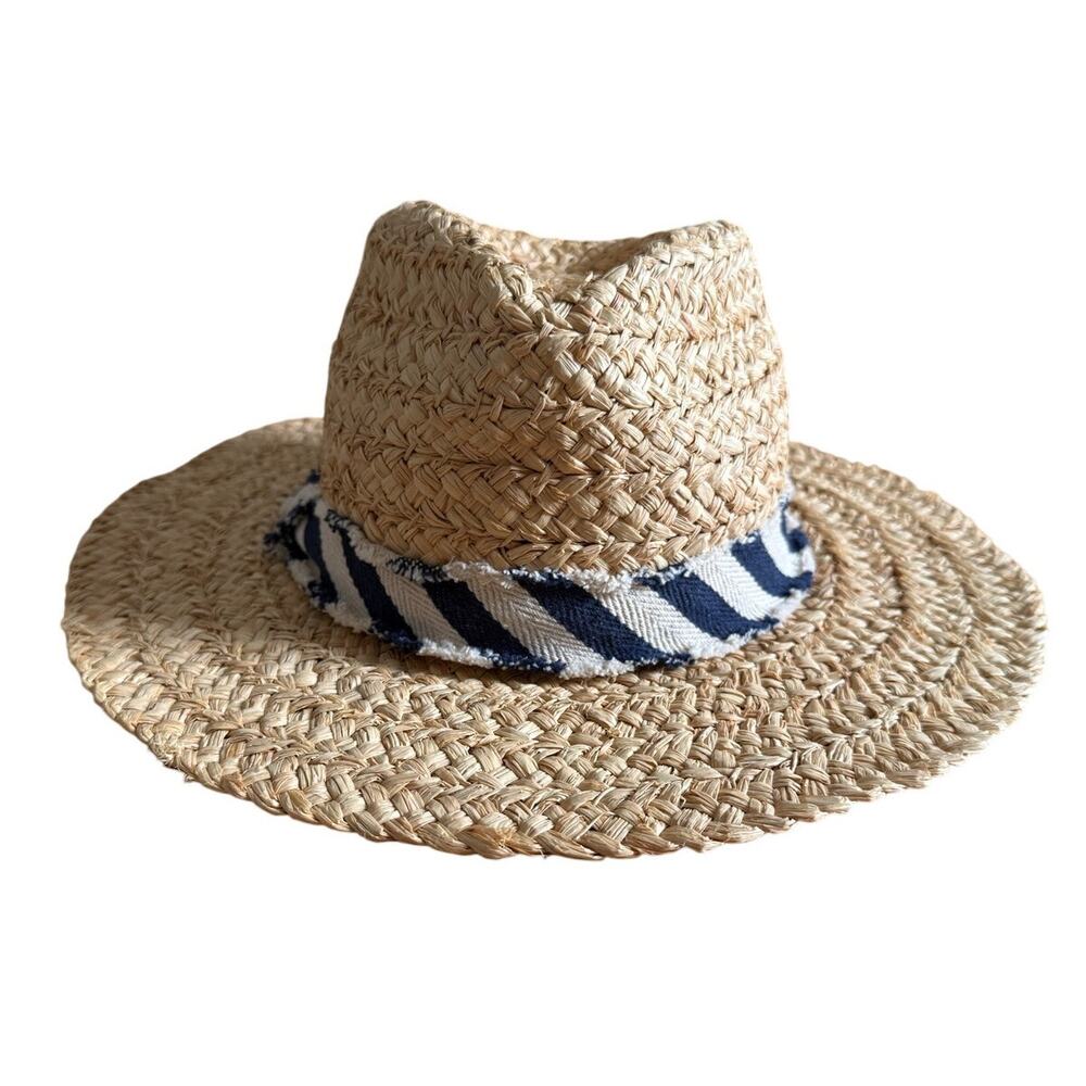 Hat Attack Daily Fedora 100% Raffia Hat with Striped Hatband Size M/L